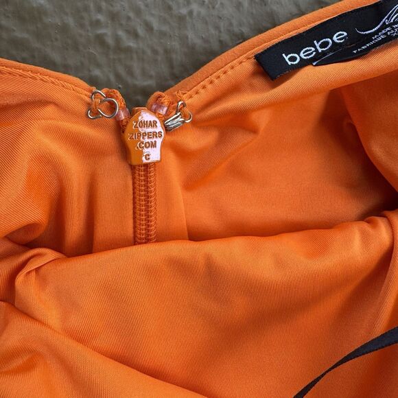 Bebe Addiction Vibrant Orange Fully Lined Bodycon Bodyshape Dress Size XS - Picture 9 of 15